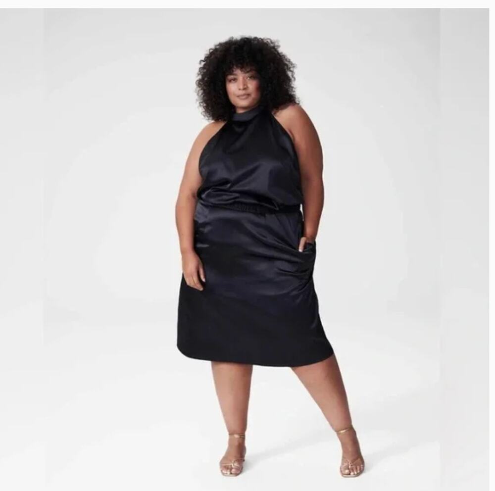 Universal Standard Jessica Skirt 34 NWT Black Satin Midi Glam Capsule Academia